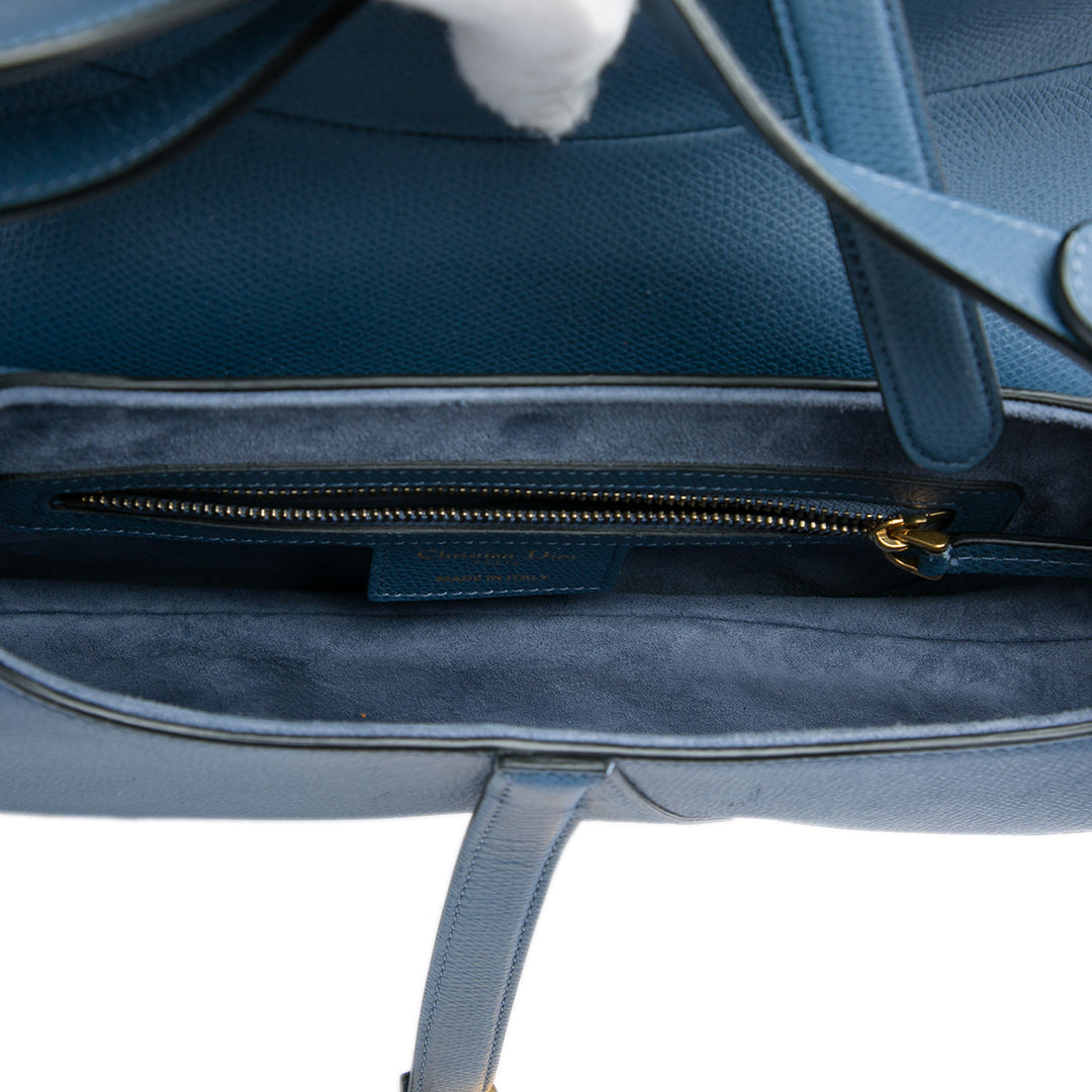 Dior grainé Saddle Sac Cuir de veau grainé Bleu – vue 4 – GABY PARIS