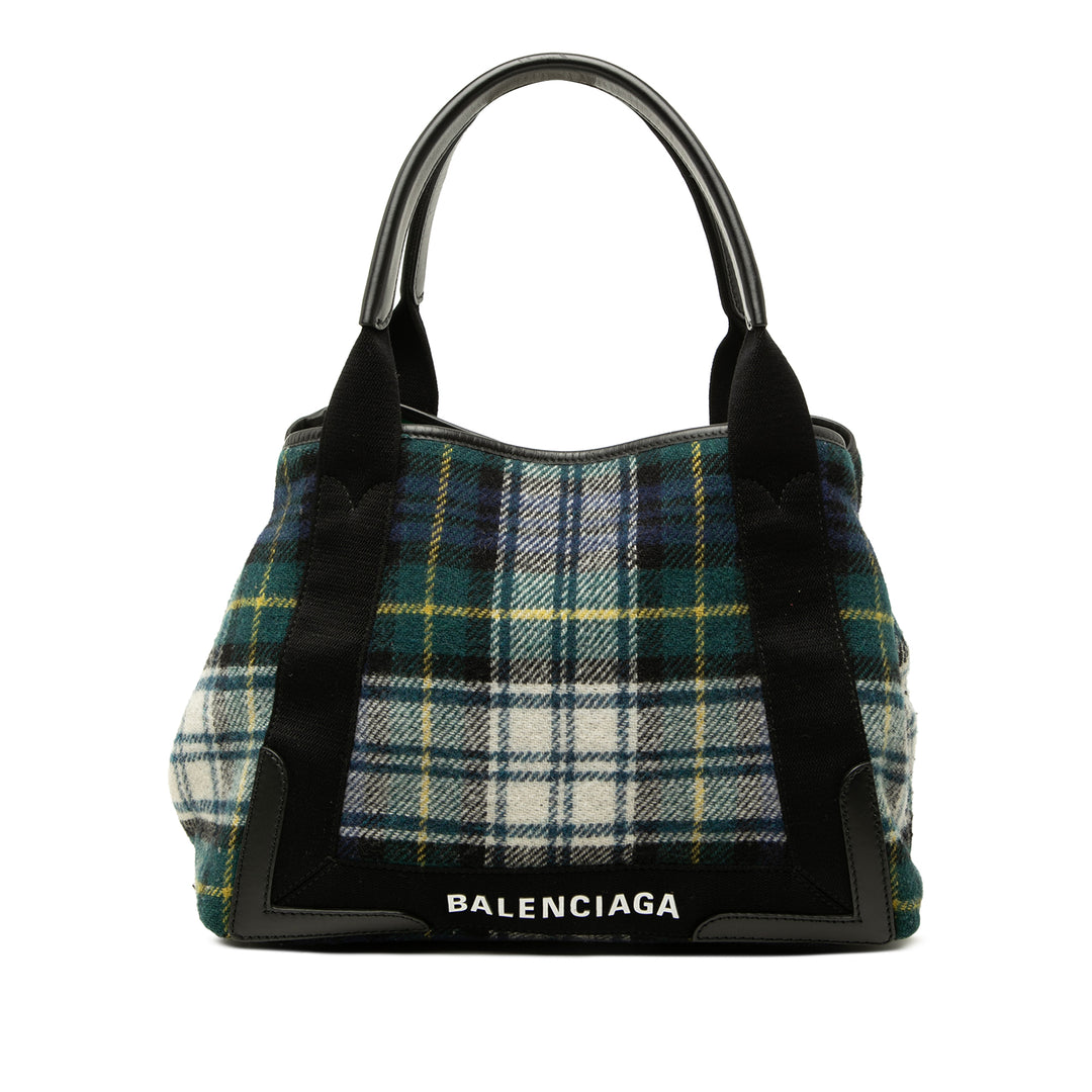 Balenciaga Cabas Plaid S Vert – vue principale – GABY PARIS