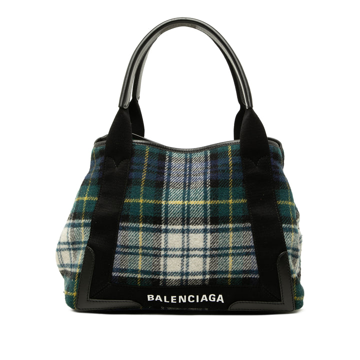 Balenciaga Cabas Plaid S Vert – vue principale – GABY PARIS
