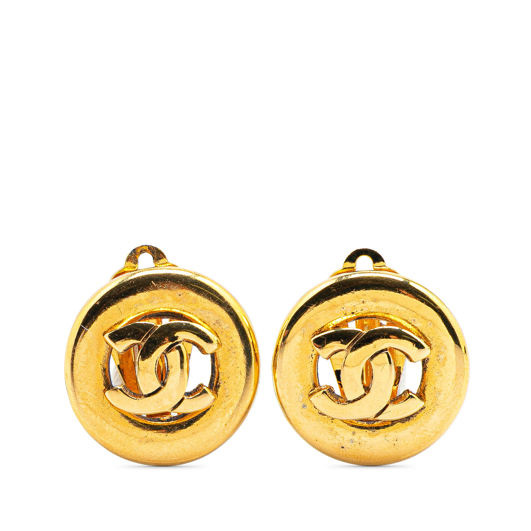 Chanel CC plaqué Rond Clip On Boucles d'oreilles