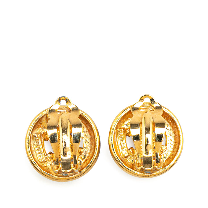 Chanel CC plaqué Rond Clip On Boucles d'oreilles
