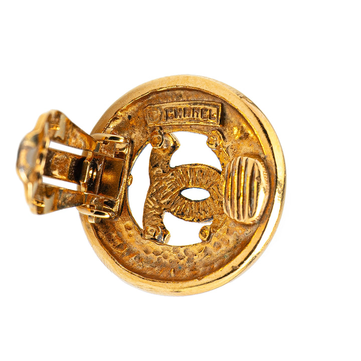 Chanel CC plaqué Rond Clip On Boucles d'oreilles
