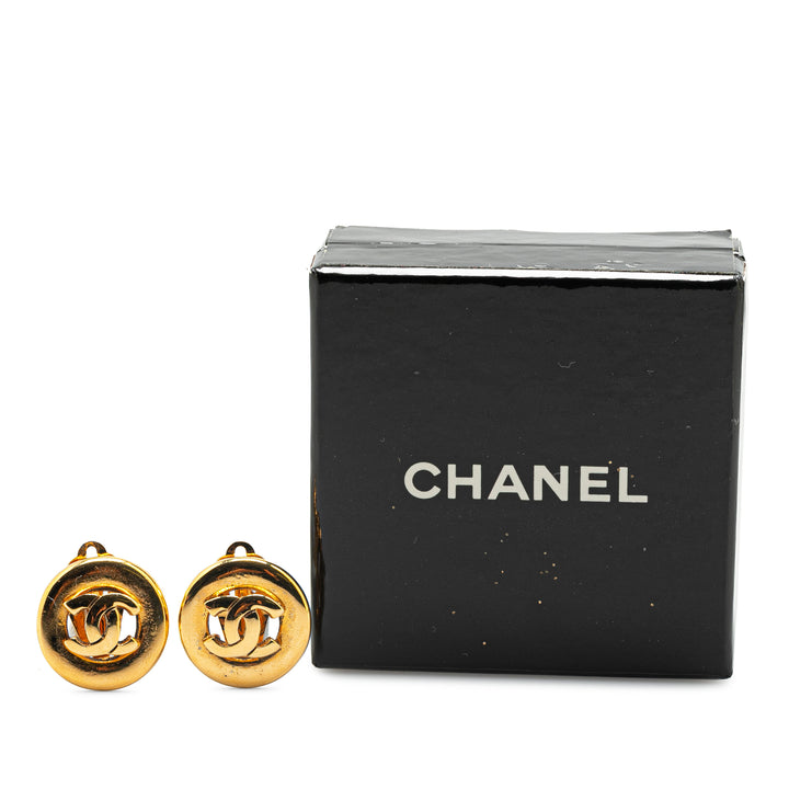 Chanel CC plaqué Rond Clip On Boucles d'oreilles