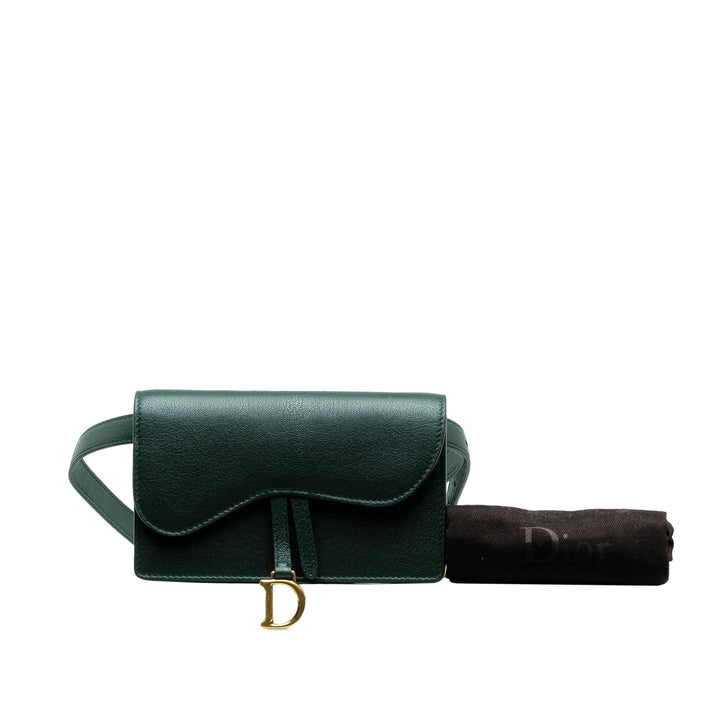 Leather Saddle Belt Bag Green - Gaby Paris