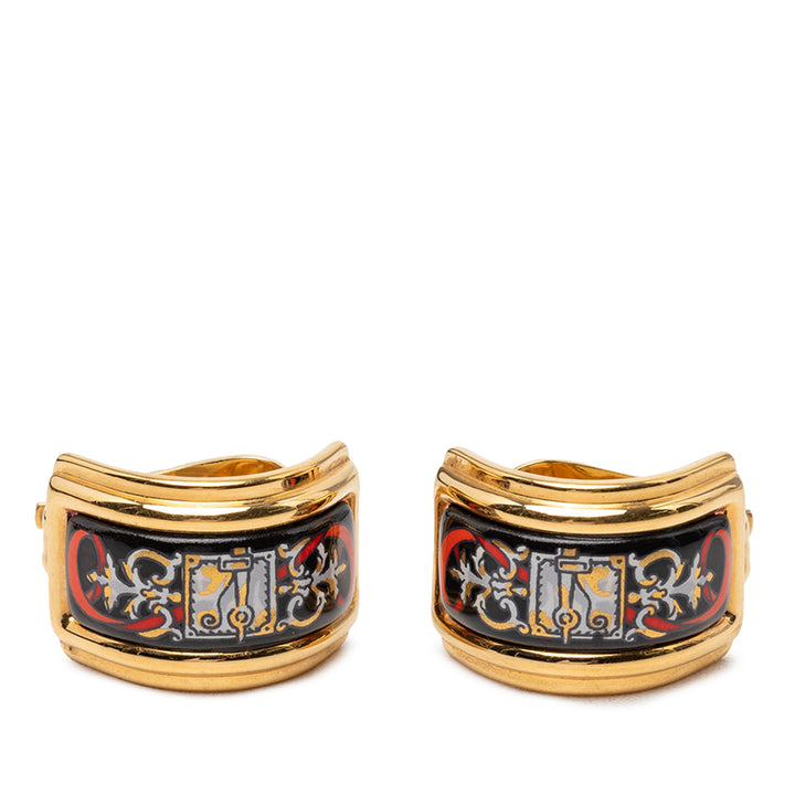 Hermès plaqué Émail Cloisonne Clip On Boucles d'oreilles