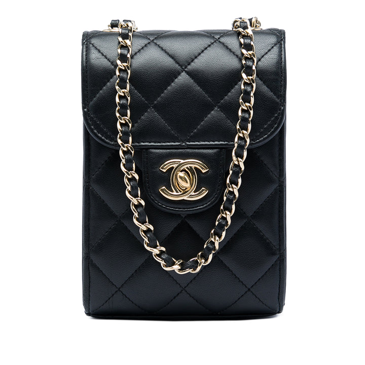 Chanel CC Matelassé Cuir d'agneau Phone Holder avec chaîne