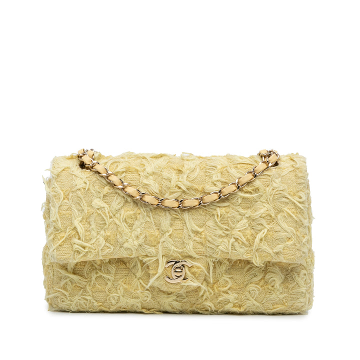 Medium Classic Fringed Tweed Double Flap Yellow - Gaby Paris