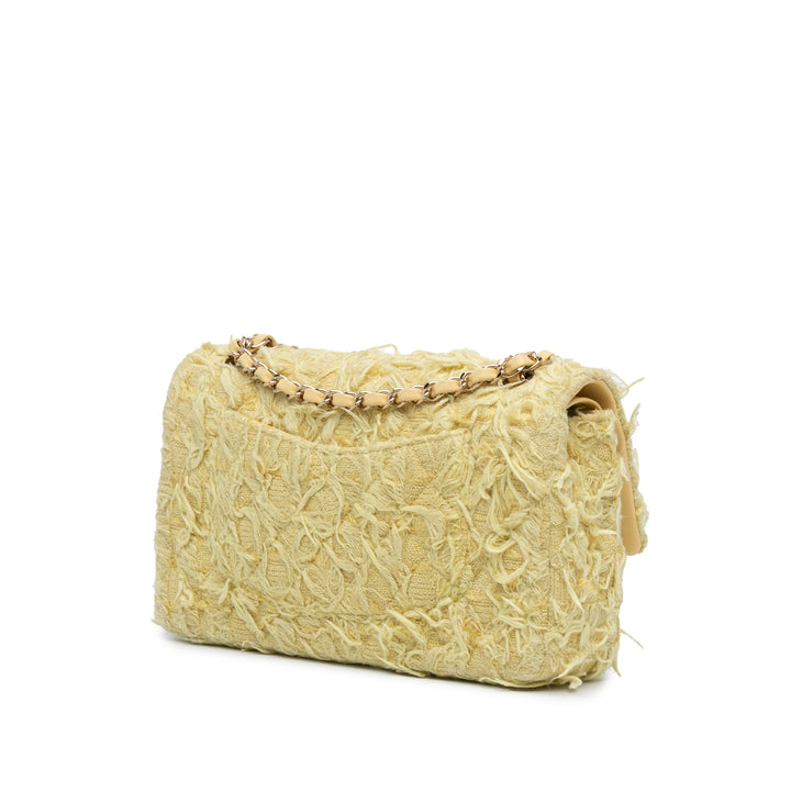 Medium Classic Fringed Tweed Double Flap Yellow - Gaby Paris