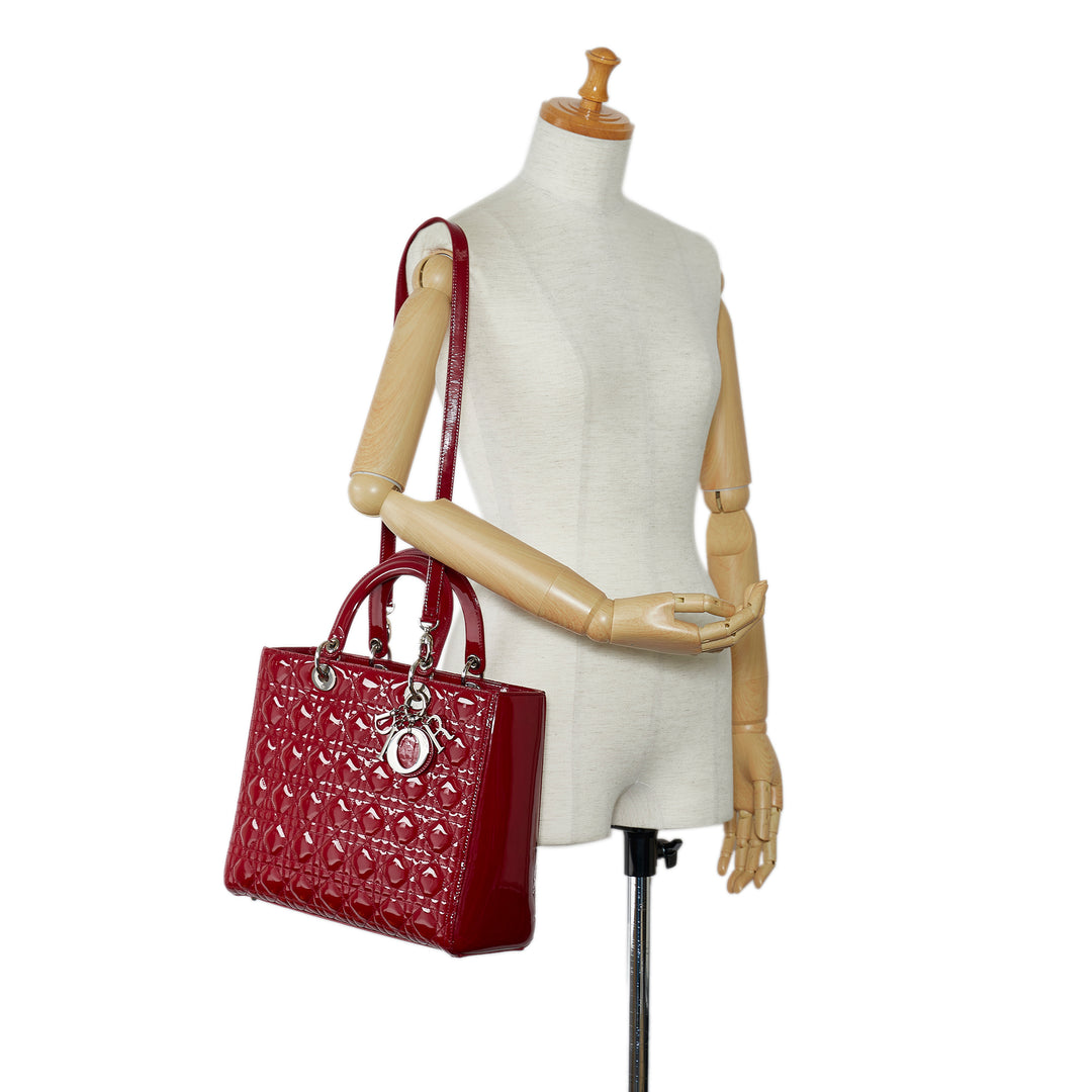 Large Patent Cannage Lady Dior Red - Gaby Paris