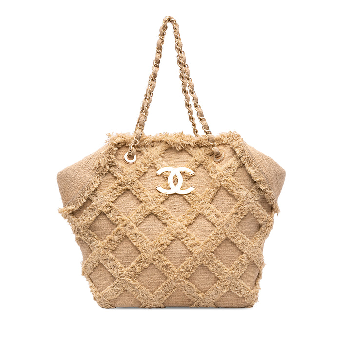 Chanel Diamond Stitch Tweed et Raffia Nature Cabas