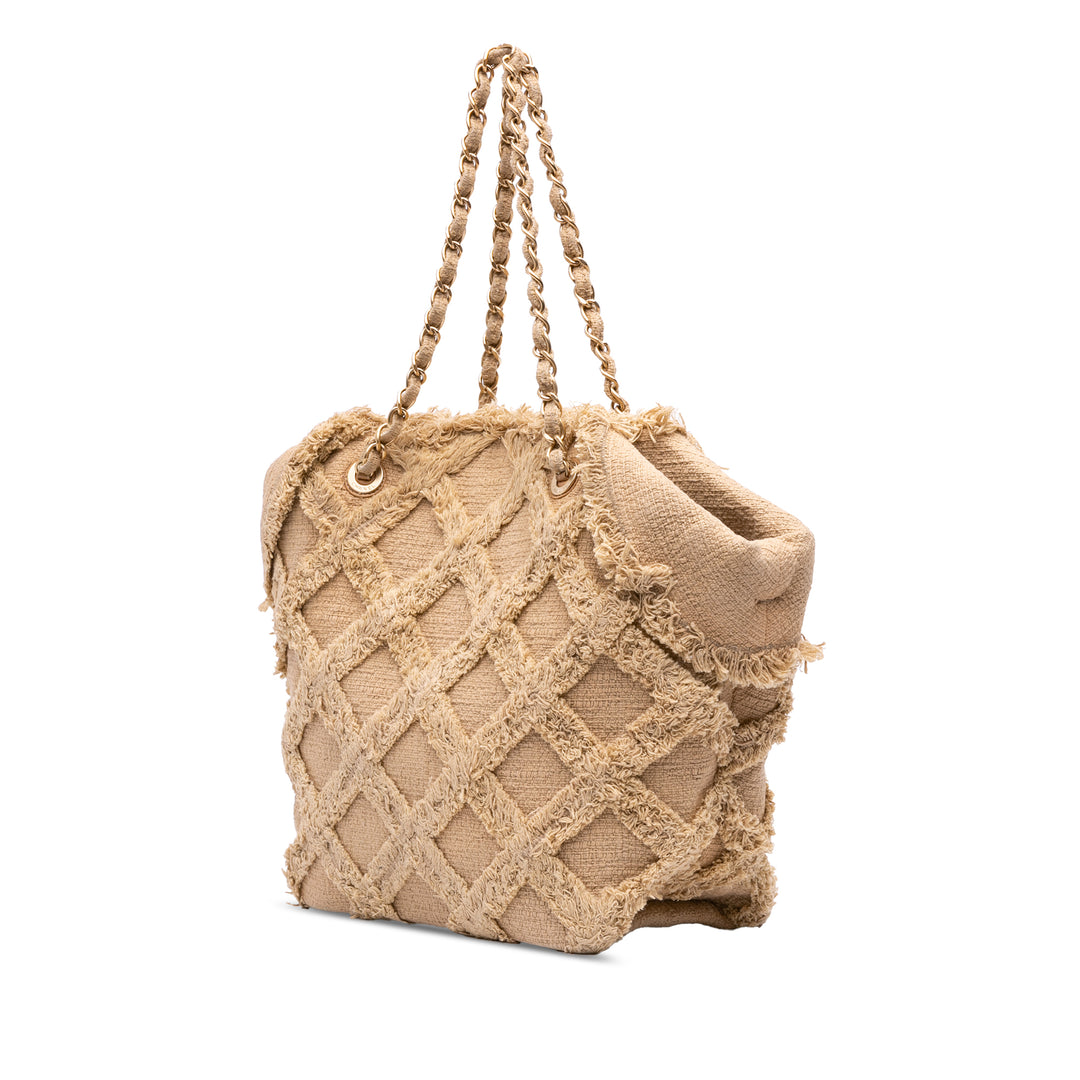 Chanel Diamond Stitch Tweed et Raffia Nature Cabas