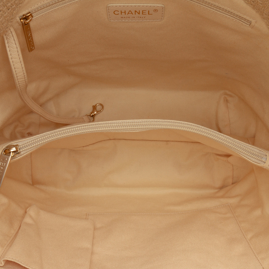 Chanel Diamond Stitch Tweed et Raffia Nature Cabas