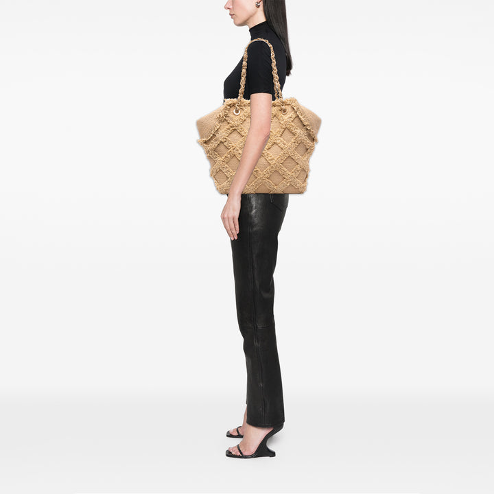 Chanel Diamond Stitch Tweed et Raffia Nature Cabas