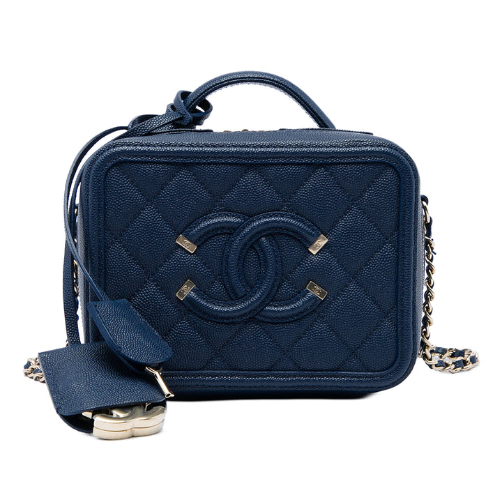 Chanel CC Filigree Vanity Petit Cuir caviar Bleu – vue principale – GABY PARIS