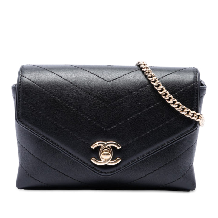 Chevron Surpiqué Coco Sac ceinture Cuir de veau Noir