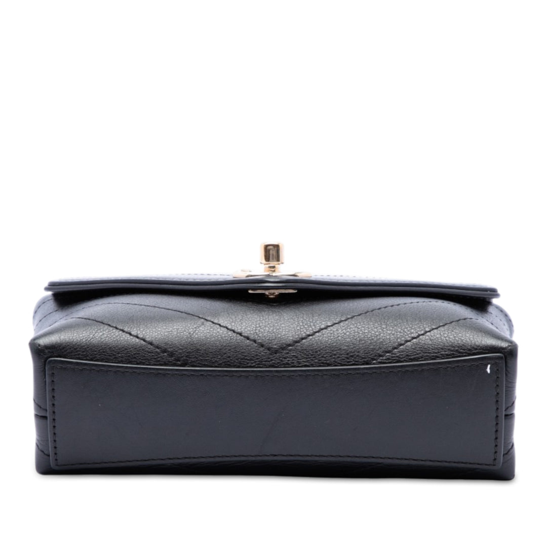 Chevron Surpiqué Coco Sac ceinture Cuir de veau Noir