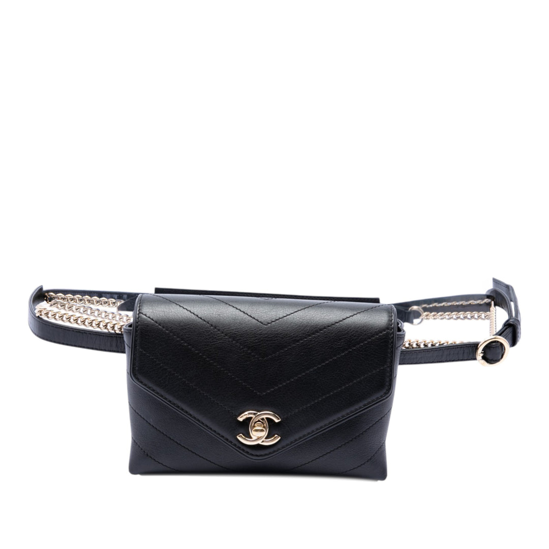 Chevron Surpiqué Coco Sac ceinture Cuir de veau Noir