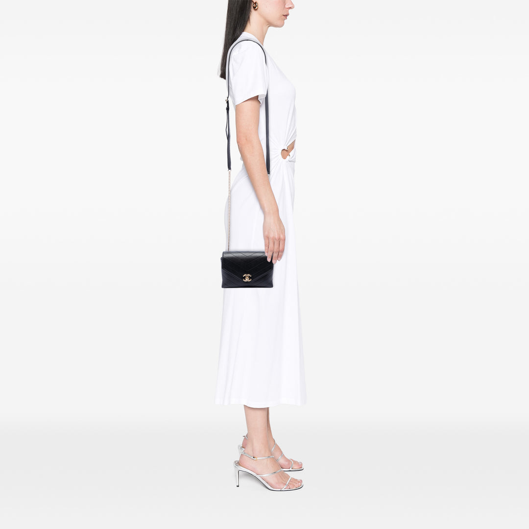 Chevron Surpiqué Coco Sac ceinture Cuir de veau Noir