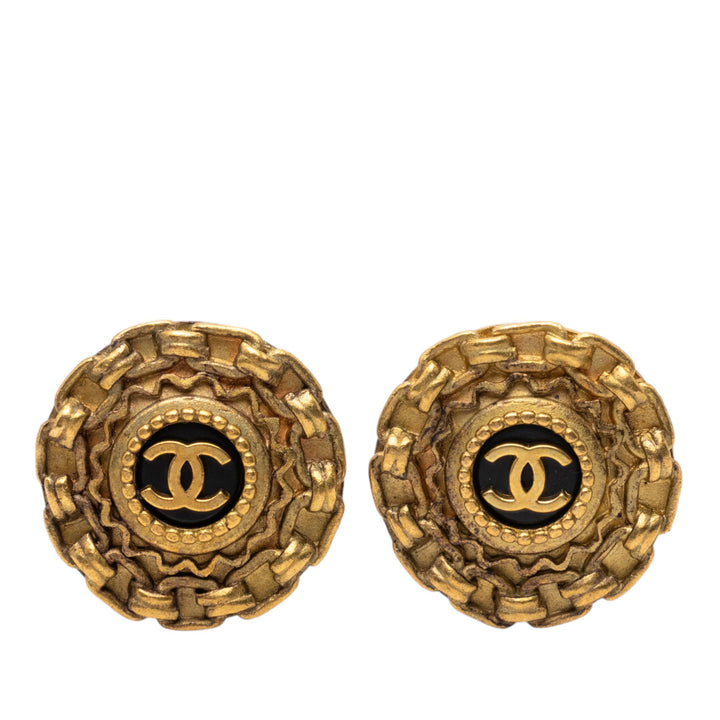 Chanel plaqué Resin CC Chain Rond Clip On Boucles d’oreilles