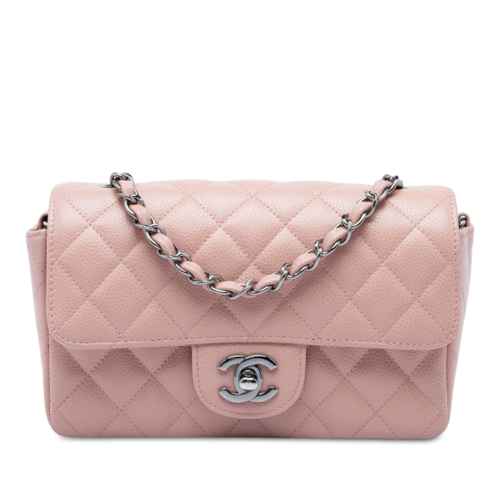 Chanel Classic Rectangulaire Rabat simple Mini Cuir caviar Rose – vue principale – GABY PARIS