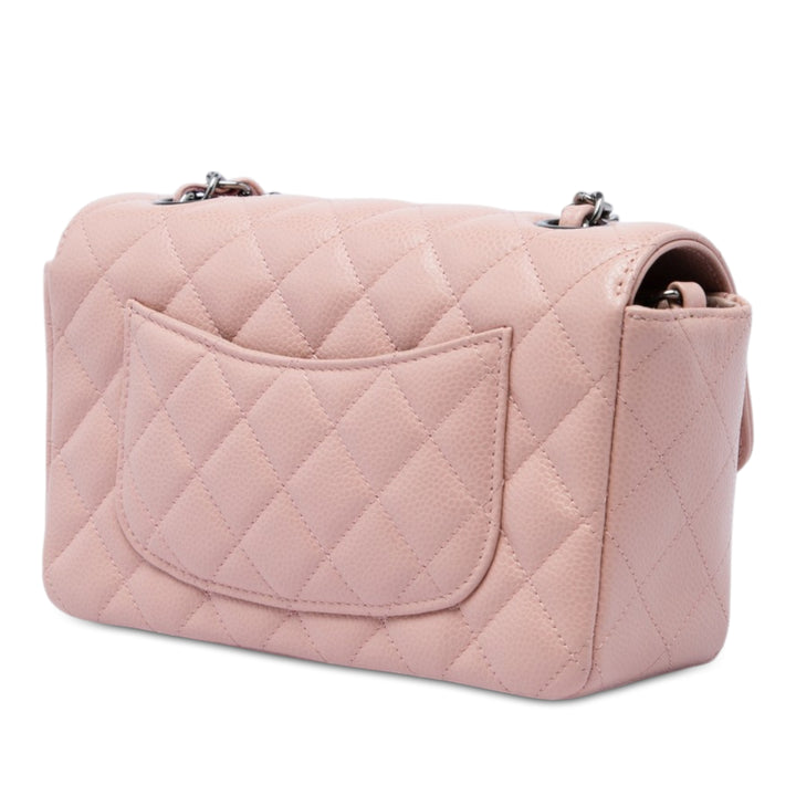 Chanel Classic Rectangulaire Rabat simple Mini Cuir caviar Rose – vue 2 – GABY PARIS