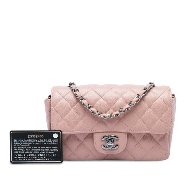 Chanel Classic Rectangulaire Rabat simple Mini Cuir caviar Rose – vue 6 – GABY PARIS
