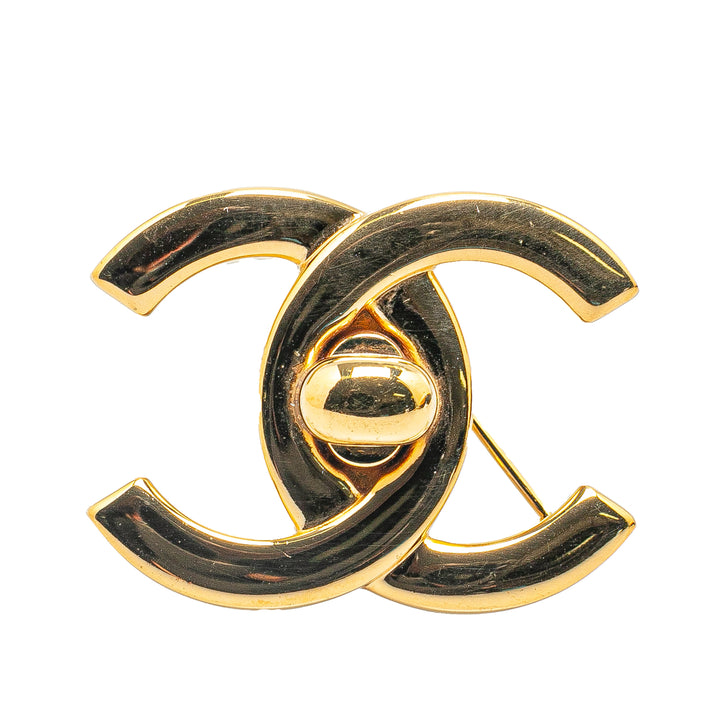 Gold Plated CC Turn-Lock Brooch Gold - Gaby Paris