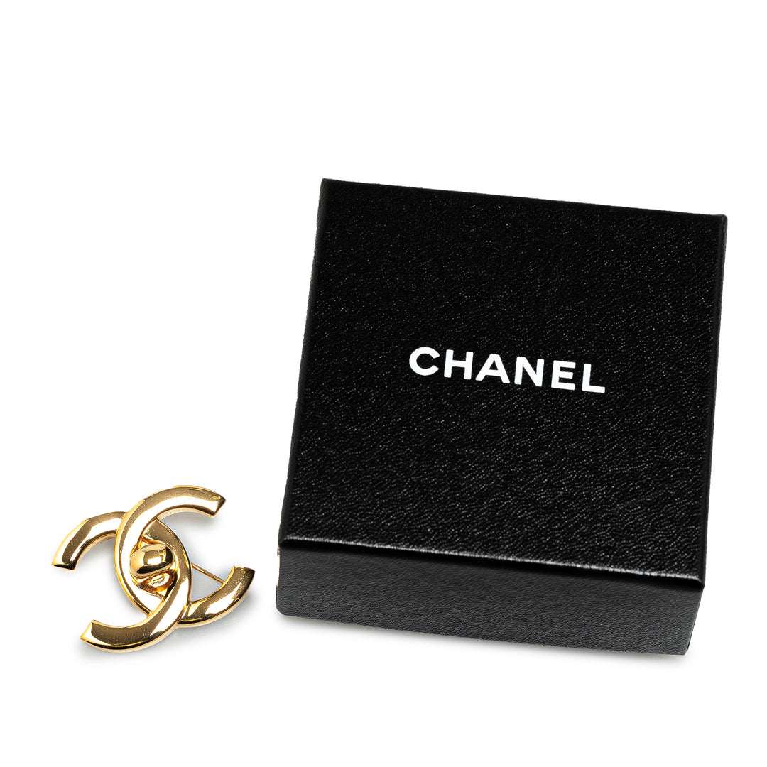 Chanel Gold Plated CC Turn-Lock Brooch Gold - GABY PARIS