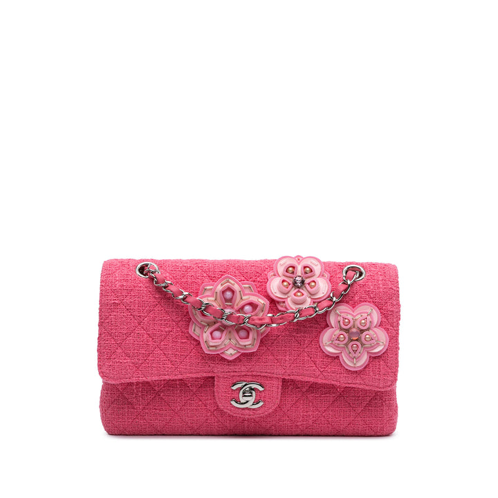 Chanel Medium Classic Tweed Beaded Flower Double rabat
