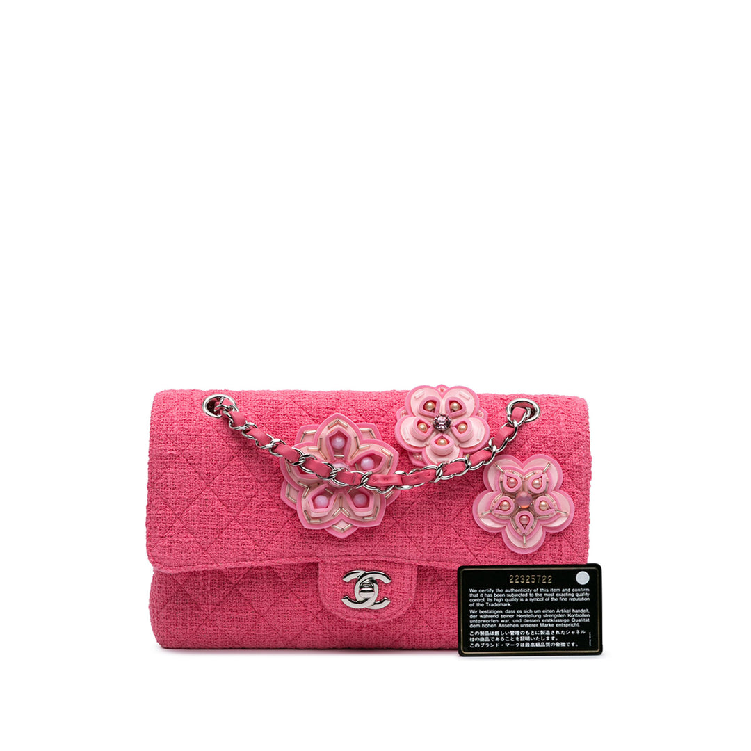 Chanel Medium Classic Tweed Beaded Flower Double rabat