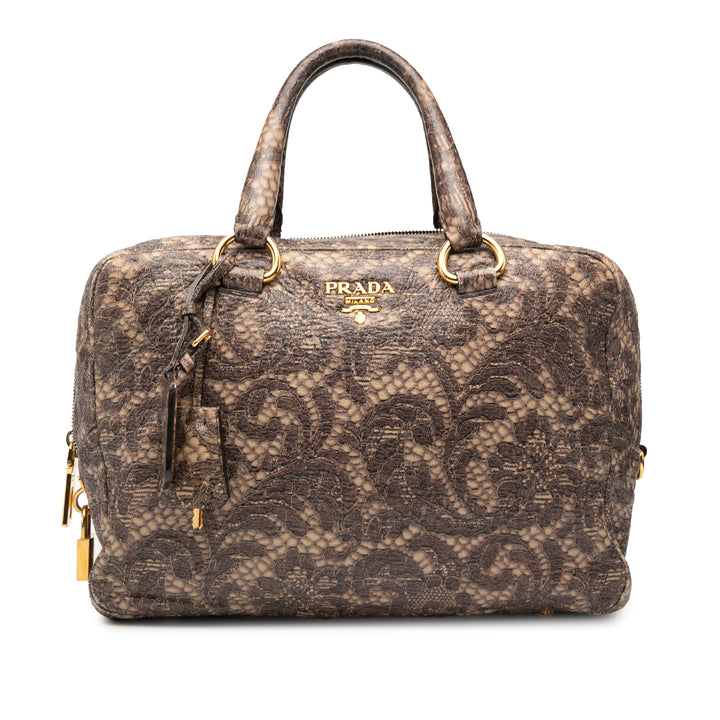 Prada Cervo Lux Lace Print Bauletto Sac à main