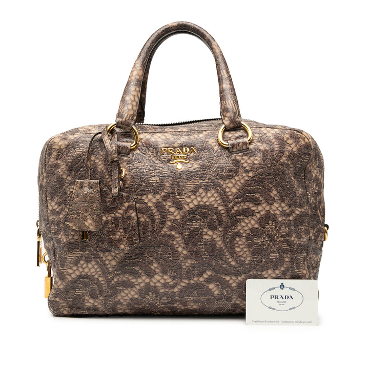Prada Cervo Lux Lace Print Bauletto Sac à main