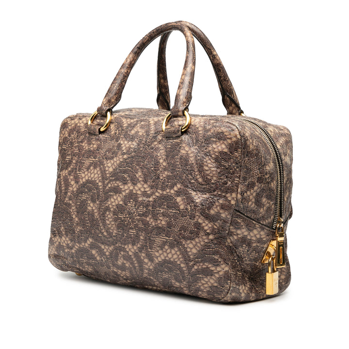 Prada Cervo Lux Lace Print Bauletto Sac à main