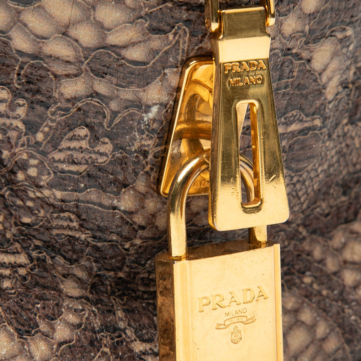 Prada Cervo Lux Lace Print Bauletto Sac à main