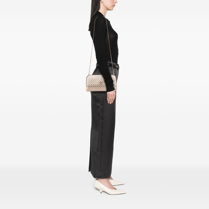 CC Chevron Quilted Lambskin Clutch on Chain Gold - Gaby Paris