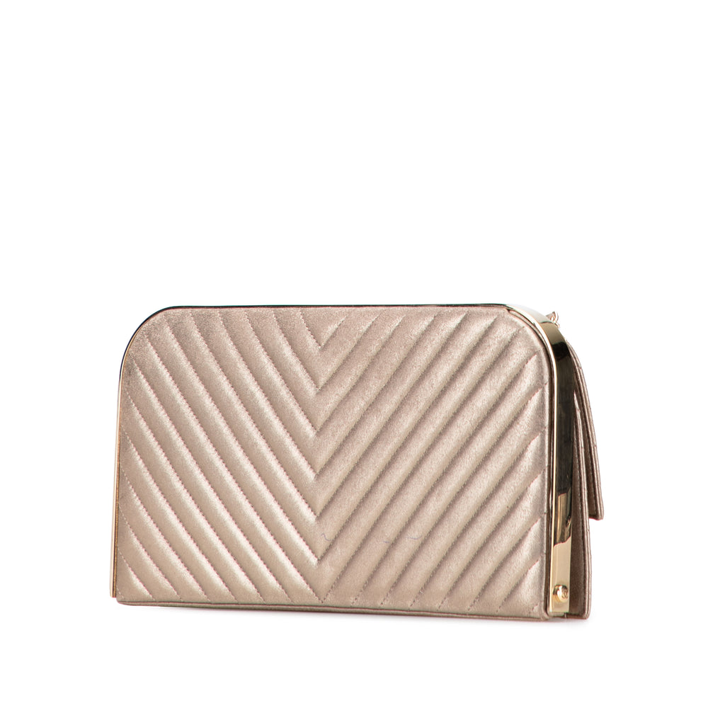 CC Chevron Quilted Lambskin Clutch on Chain Gold - Gaby Paris