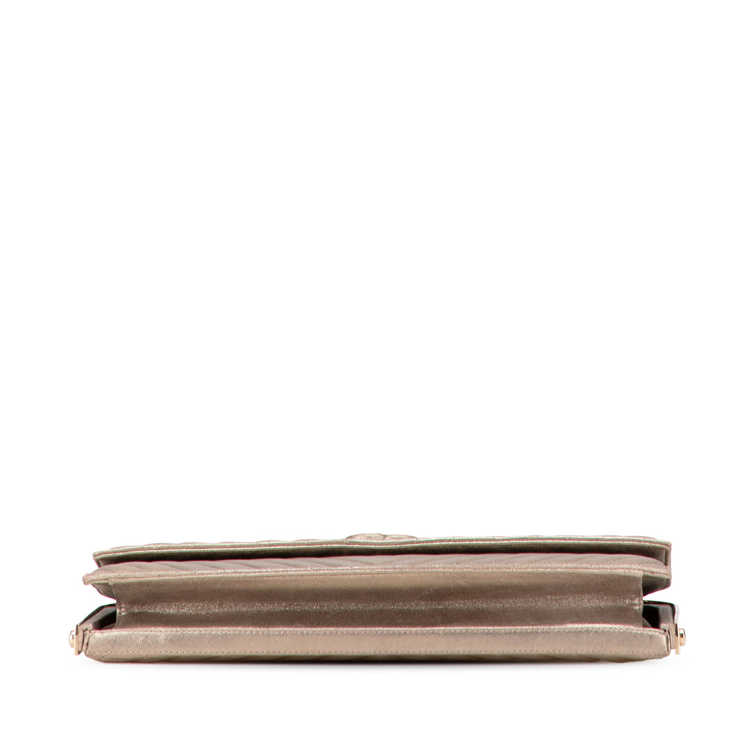 CC Chevron Quilted Lambskin Clutch on Chain Gold - Gaby Paris