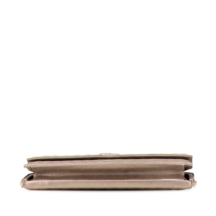 CC Chevron Quilted Lambskin Clutch on Chain Gold - Gaby Paris
