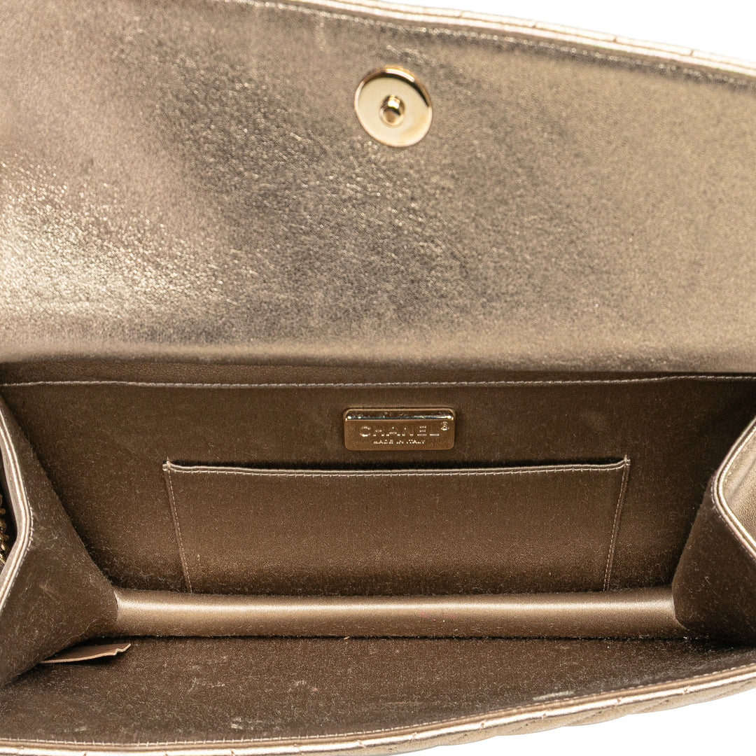 CC Chevron Quilted Lambskin Clutch on Chain Gold - Gaby Paris