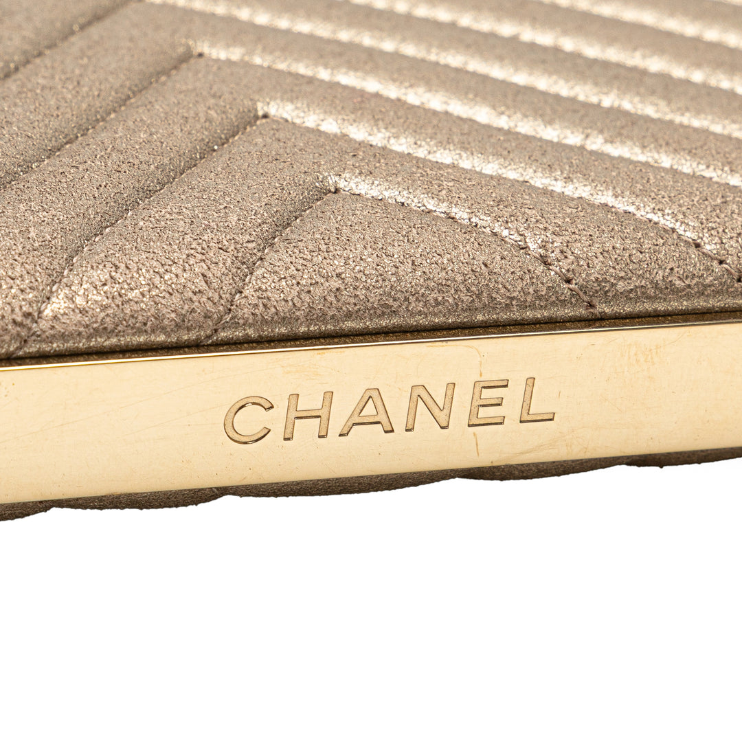 CC Chevron Quilted Lambskin Clutch on Chain Gold - Gaby Paris