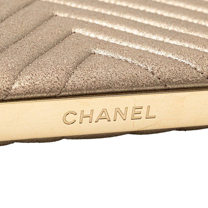 CC Chevron Quilted Lambskin Clutch on Chain Gold - Gaby Paris
