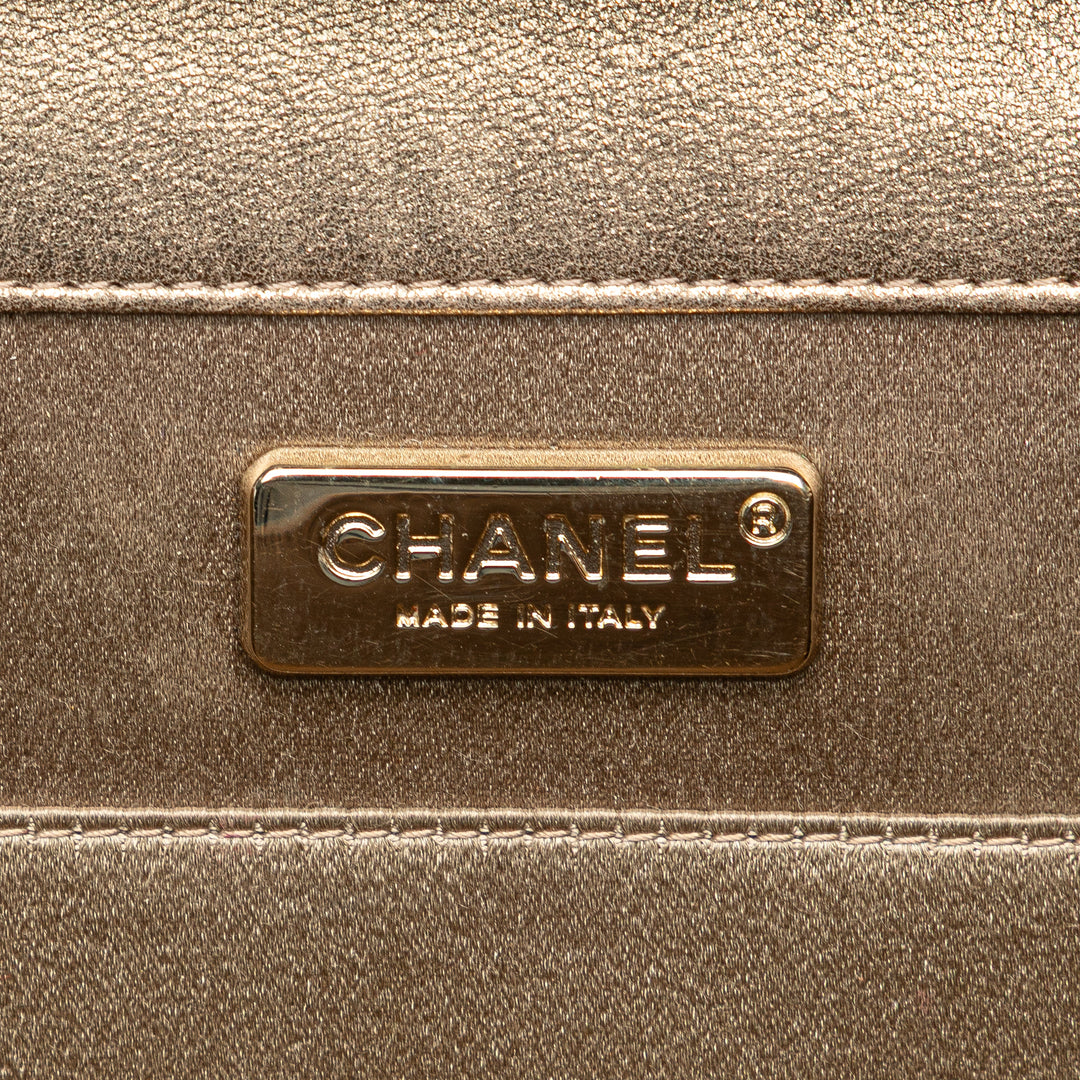 CC Chevron Quilted Lambskin Clutch on Chain Gold - Gaby Paris