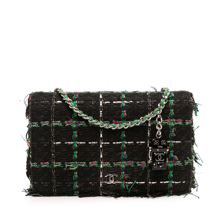 Chanel Quilted Boucle Tweed Robot Charm Wallet On Chain Noir
