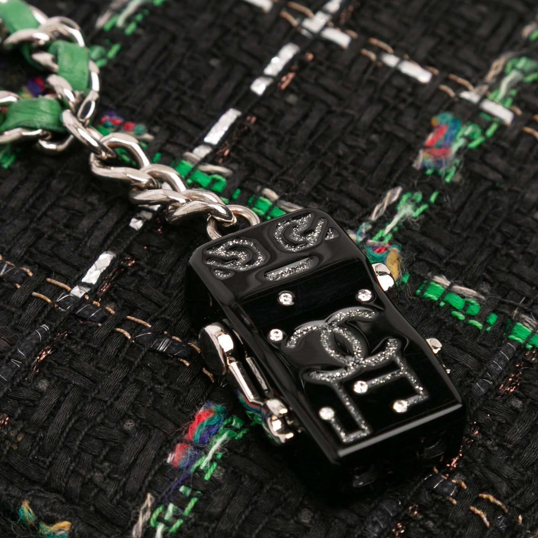 Chanel Quilted Boucle Tweed Robot Charm Wallet On Chain Noir