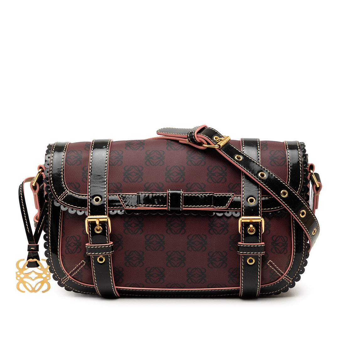 LOEWE Sequins à finitions Anagram PVC Coated Toile Double Buckle à rabat Sac bandoulière