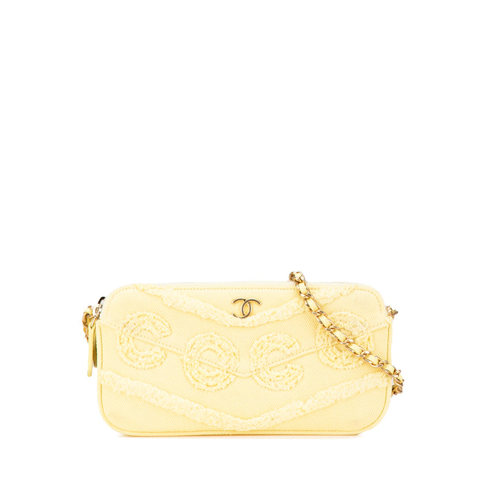Denim Coco Fringe Double Zip Clutch with Chain Yellow - Gaby Paris