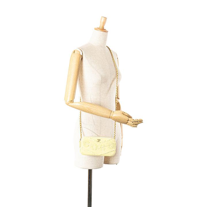 Denim Coco Fringe Double Zip Clutch with Chain Yellow - Gaby Paris
