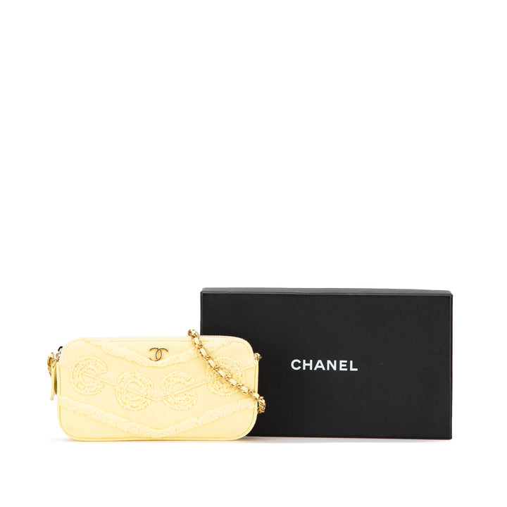 Denim Coco Fringe Double Zip Clutch with Chain Yellow - Gaby Paris
