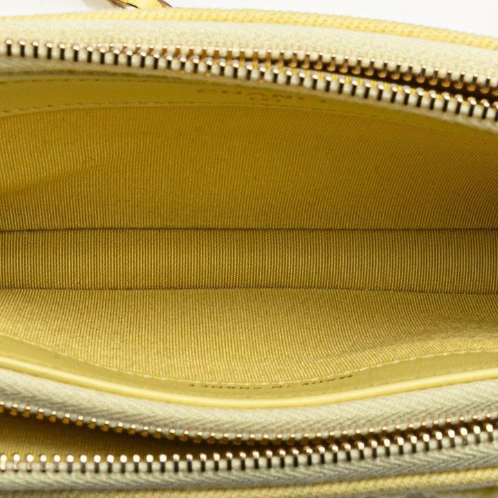 Denim Coco Fringe Double Zip Clutch with Chain Yellow - Gaby Paris