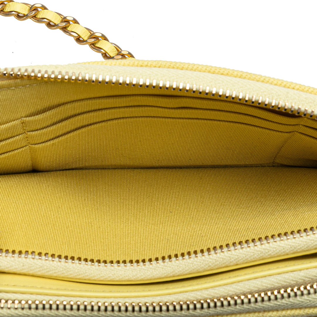 Denim Coco Fringe Double Zip Clutch with Chain Yellow - Gaby Paris